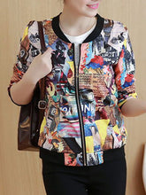 Band Collar Pocket Printed Bomber Jacket